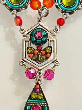 FIREFLY  Necklace Swarovski Crystal Multicolor Geometric Mosaic Adjustab Length